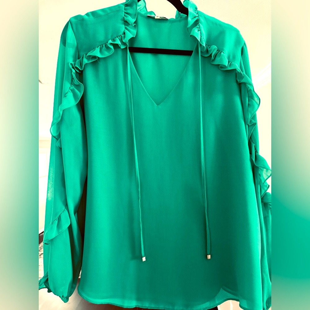 Womens Calvin Klein XL Green Ruffle Sleeve Blouse